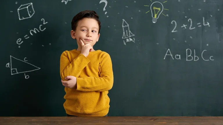 Boy and black board
